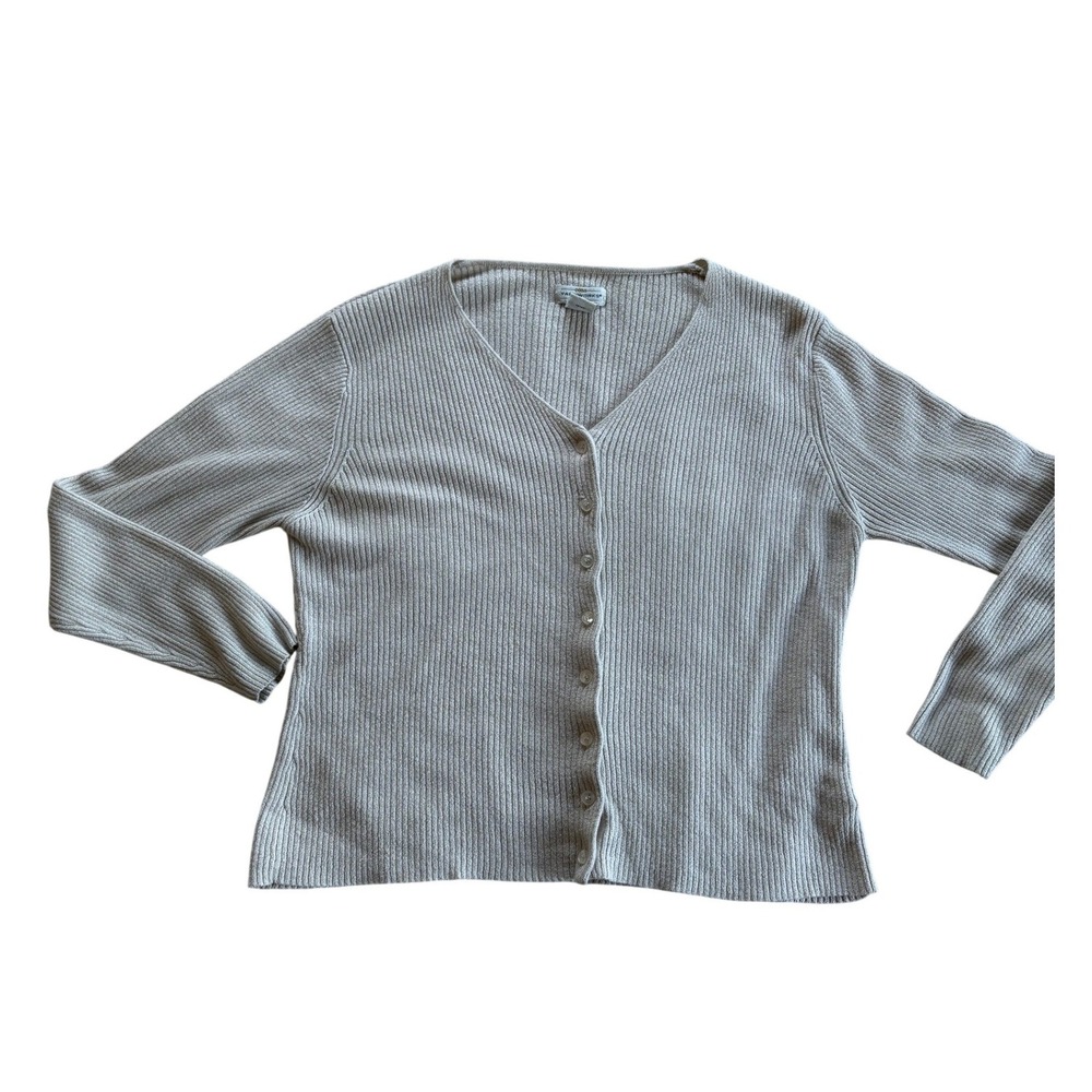 Yarnworks Womens Ribbed Knit V-Neck Button Front Cardigan Sweater Ivory Large‎
